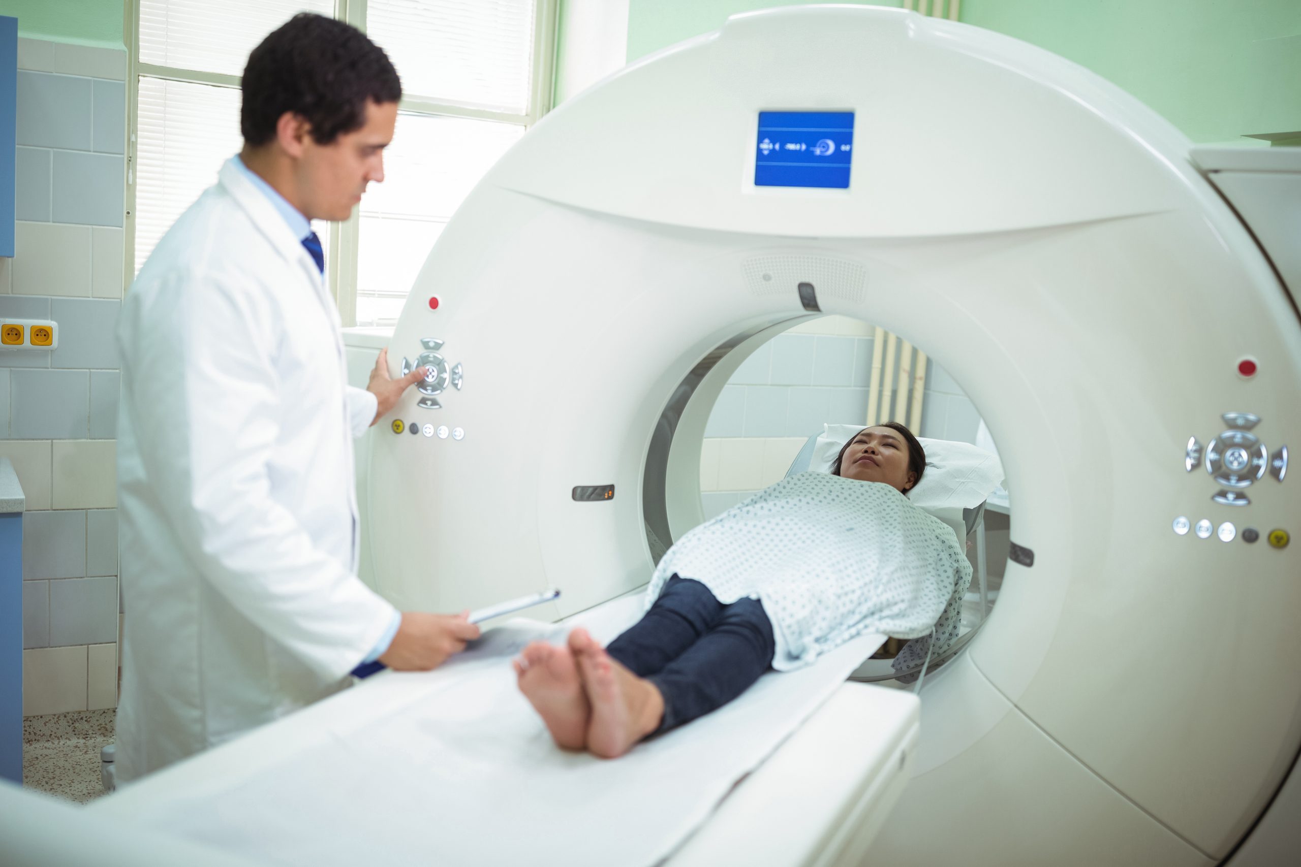 Patient undergoing CT scan test